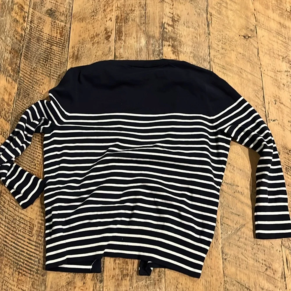 J. Crew Navy Blue Stripe open front  Sweater size small - Picture 13 of 14